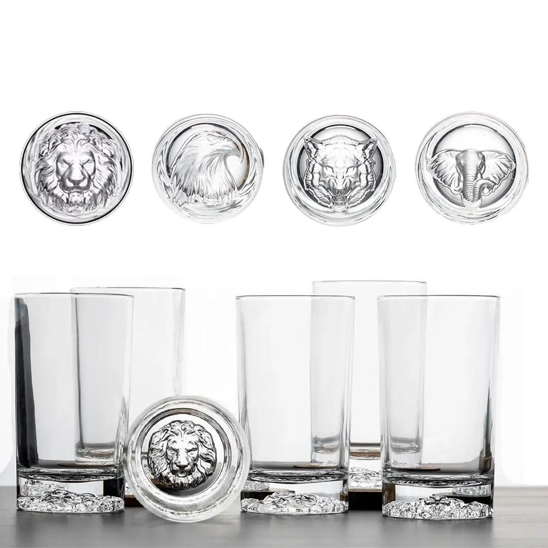 Melbify Animal Pattern Cocktail Glasses | 380 ML | Set of 4 | Premium | Drinking Highball Glass for Cocktails, Mojito, Juice, Water,Beer & Mixed Drinks | Gift Set