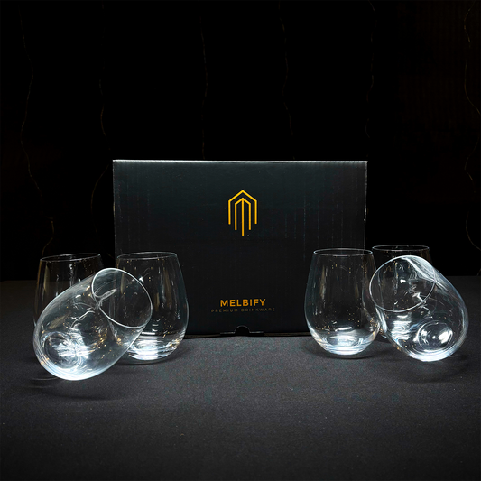 Melbify Stemless Wine Glasses Gift Set | Set of 6 |Elegant Gift Box|Ultra-Premium Wine Glass |Luxury|Fancy|Crystal Glass | Limited Edition |Perfect for Red White Wine Champagne|Ideal For Wedding, Couple, Anniversary Gift