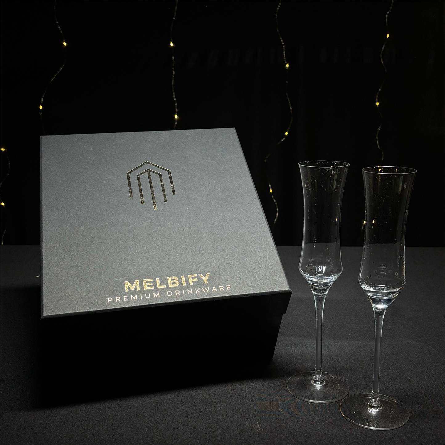 Melbify Tube Champagne Flutes Glasses Gift Set | 160 ML | Set of 2 |Elegant Gift Box|Ultra-Premium|Luxury|Fancy|Crystal Glass|Limited Edition|Perfect for Red White Wine Champagne|Ideal For Wedding Couple Anniversary Gift