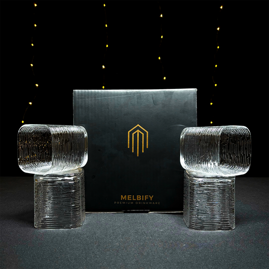 Melbify Japanese Wave Pattern Whiskey Glasses Gift Set | 370 ML | 4 PC | Ultra-Premium | Imported | Luxurious | Ideal for Wedding Gifts, Anniversary, VIP and Corporate Gifts