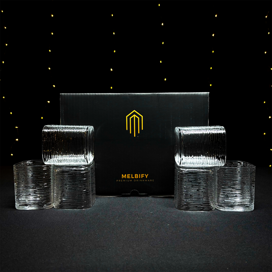 Melbify Japanese Wave Pattern Whiskey Glasses Gift Set | 370 ML | 6 PC | Ultra-Premium | Imported | Luxurious | Ideal for Wedding Gifts, Anniversary, VIP and Corporate Gifts