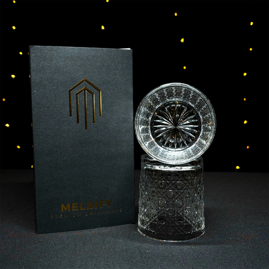 Melbify Embossed Whiskey Glasses Weaved Pattern Gift Set | 300 ML | 2 PC | Ultra-Premium | Imported | Luxurious | Ideal for Wedding Gifts, Anniversary, VIP and Corporate Gifts